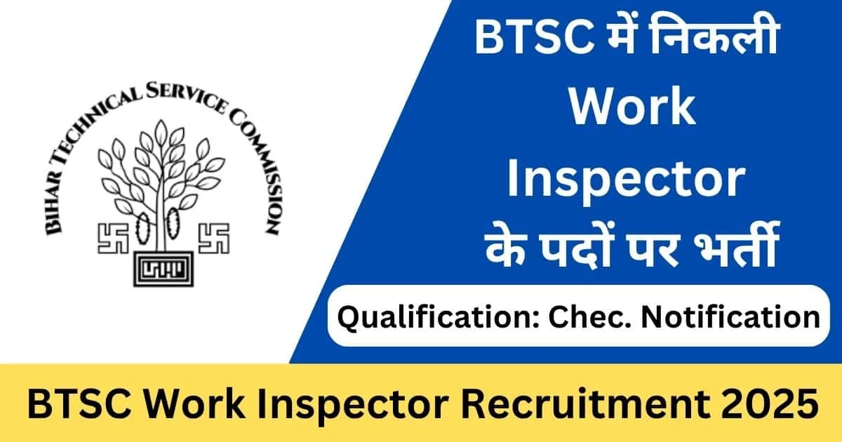 BTSC Work Inspector Recruitment 2025 Out For 1114 Post