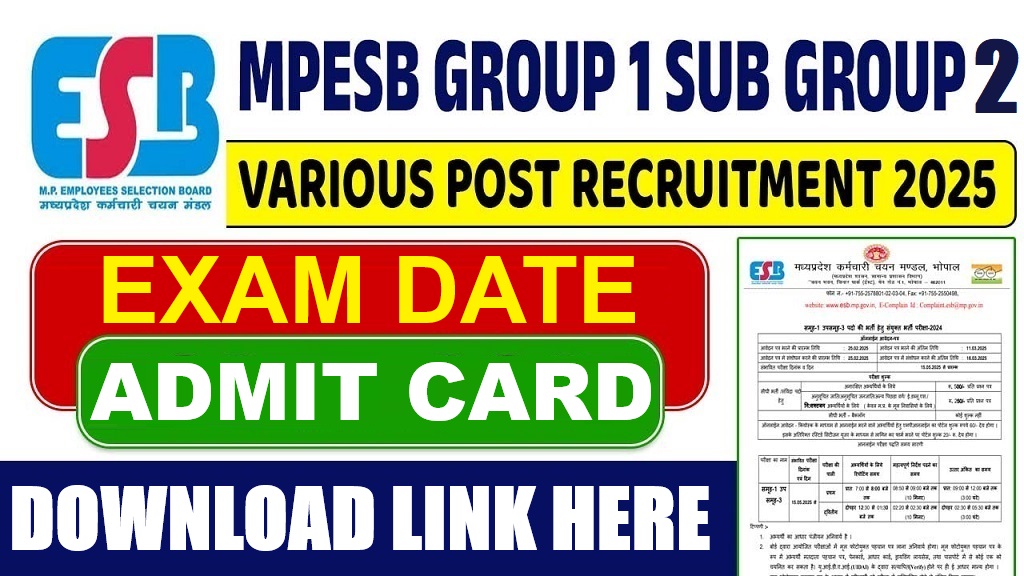 MPESB Group 1 Sub Group 2 Exam Date 2026 Out