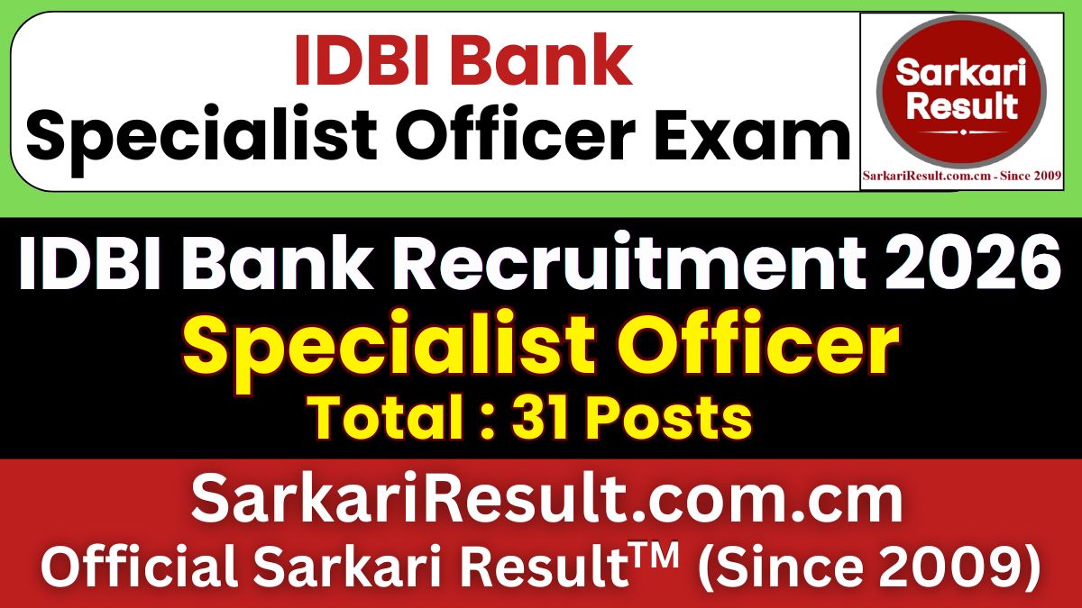 IDBI Bank Specialist Officer SO Recruitment 2026