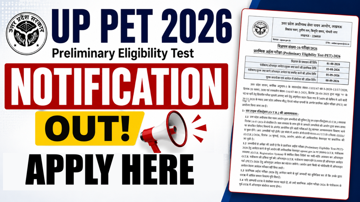 UPSSSC PET Online Form 2026 Notification Out, Preliminary Examination