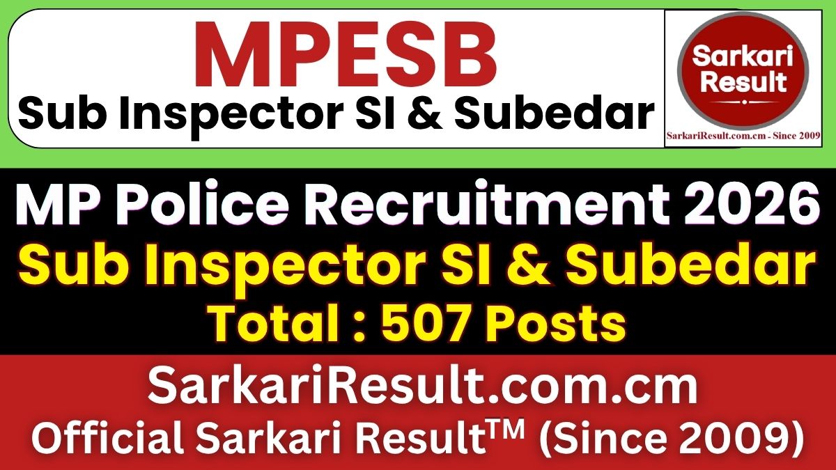MPESB MP Police Sub Inspector SI & Subedar Recruitment 2026