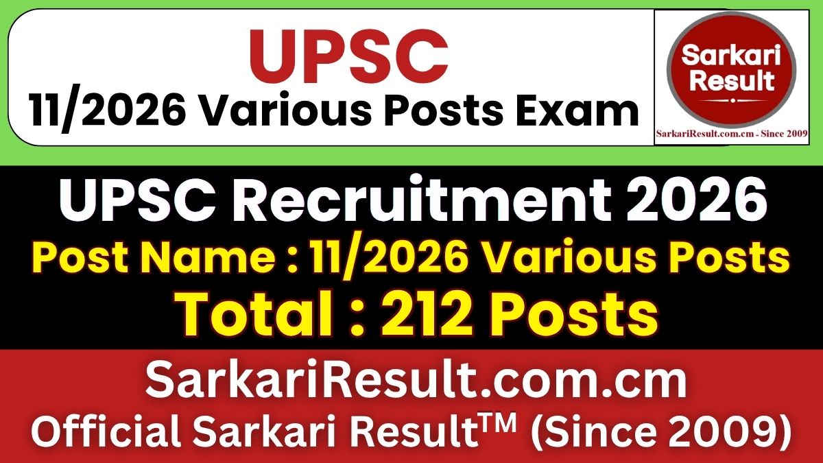 UPSC 11/2026 Various Posts Recruitment 2026